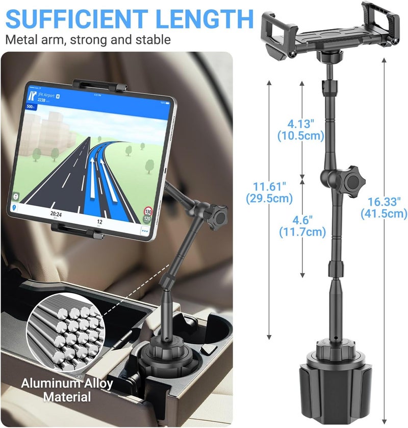 INSSKY Car Tablet Holder for Cup Holder, Metal Long Arm 360° Rotation Tablet Mount for Truck Golf Treadmill, Fit Thickness Case (Deep Max 1.18'') for iPad Pro/Air/Mini, Galaxy Tab & 6.1-15.6" Devices - Image 3
